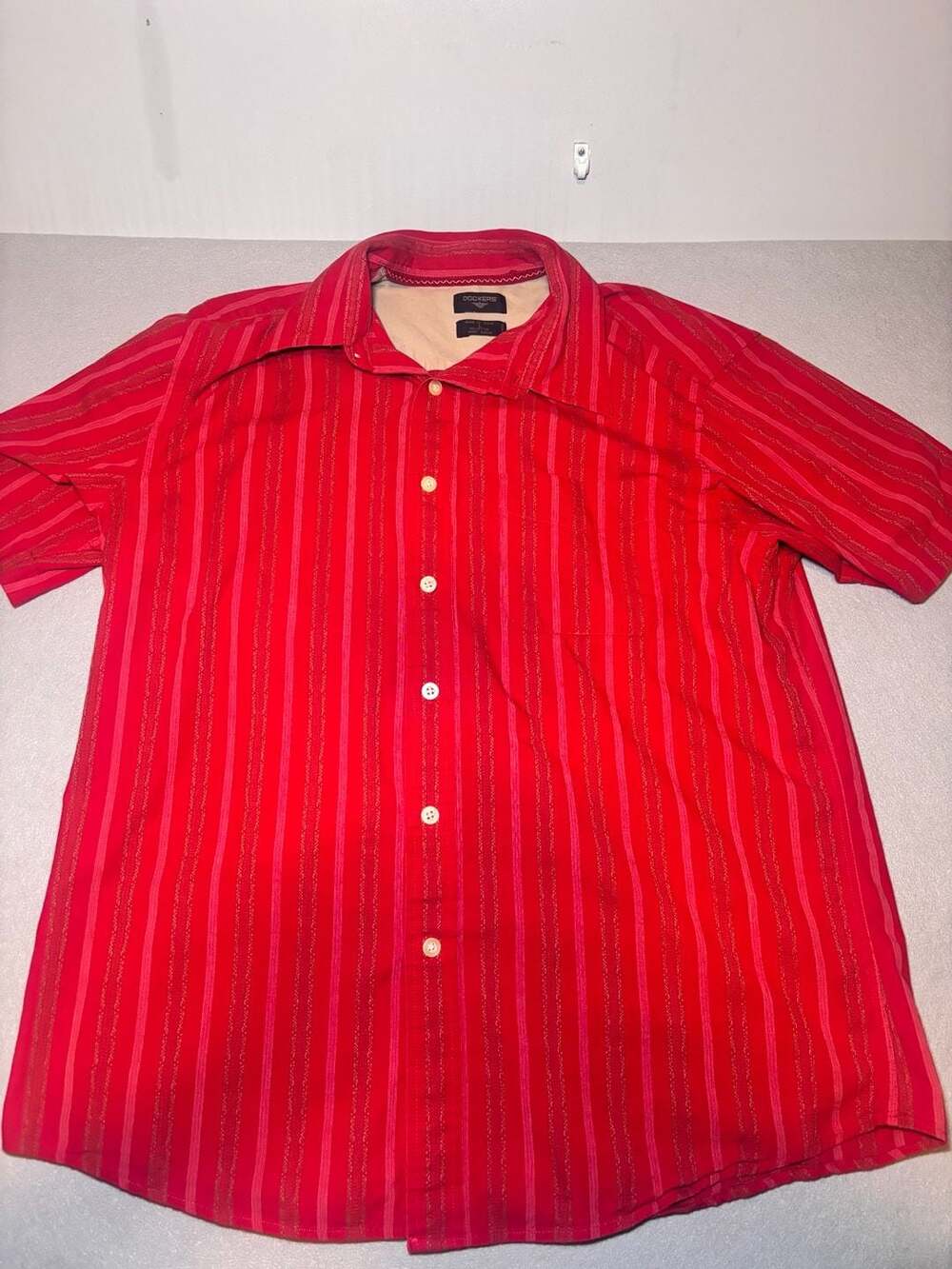 Dockers Striped Short Sleeve Shirt Size L Red Cotton Casual